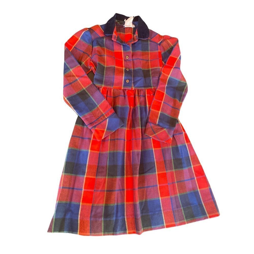 Love Girls Red Plaid  Long Sleeved Dress Size 7 Made‎ in USA Vintage 1980's